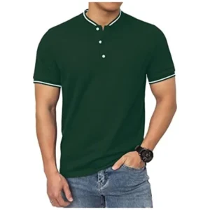 Men’s Polo Shirts Casual Short Sleeve Cotton Pique Polo T Shirts Classic Collarless Golf Shirts for Men